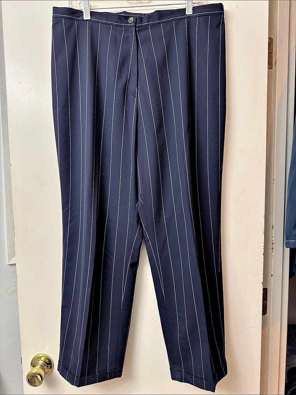 Faconnable Striped Wool Trousers in Black Size 14 Like New